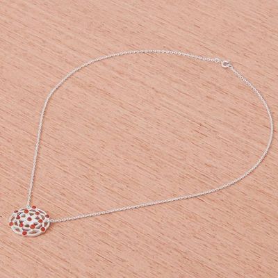 Alternate image for Carnelian and Sterling Silver Pendant Necklace Blooming Star in Orange
