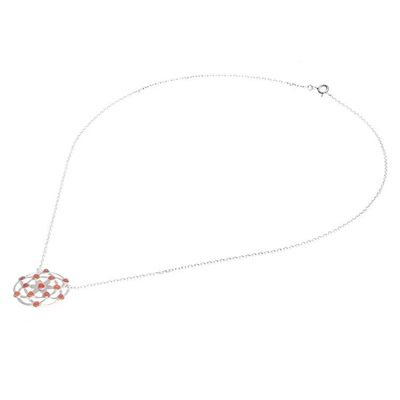Alternate image for Carnelian and Sterling Silver Pendant Necklace Blooming Star in Orange