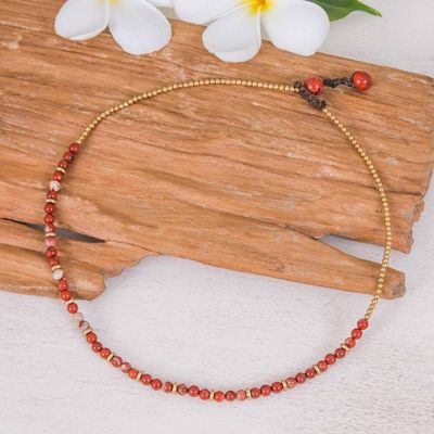 Primary image for Handcrafted Jasper and Brass Beaded Necklace from Thailand Strong Orbs