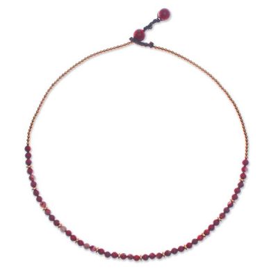 Alternate image for Handcrafted Jasper and Brass Beaded Necklace from Thailand Strong Orbs