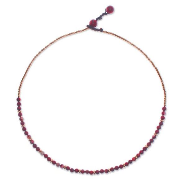 Alternate image for Handcrafted Jasper and Brass Beaded Necklace from Thailand Strong Orbs