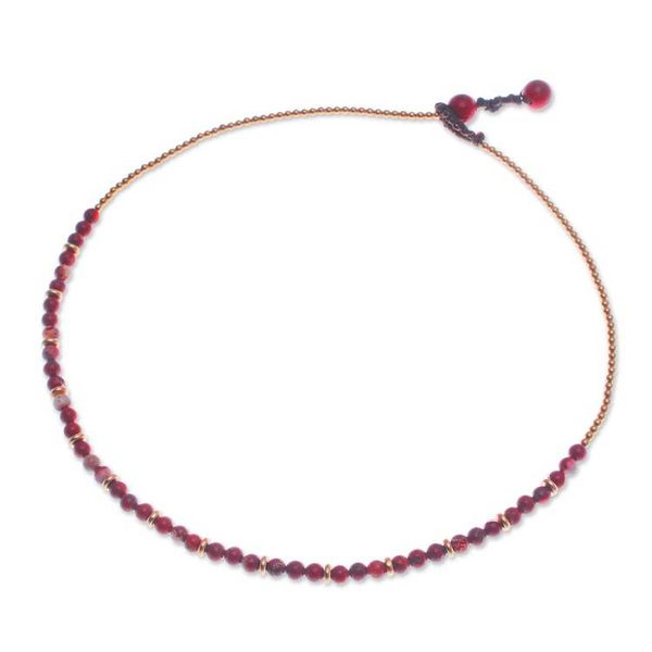Alternate image for Handcrafted Jasper and Brass Beaded Necklace from Thailand Strong Orbs