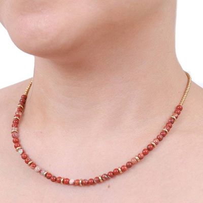 Alternate image for Handcrafted Jasper and Brass Beaded Necklace from Thailand Strong Orbs