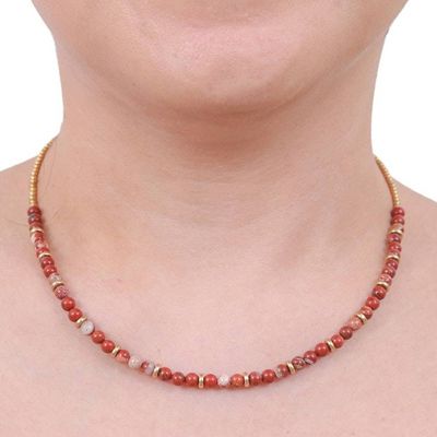 Alternate image for Handcrafted Jasper and Brass Beaded Necklace from Thailand Strong Orbs