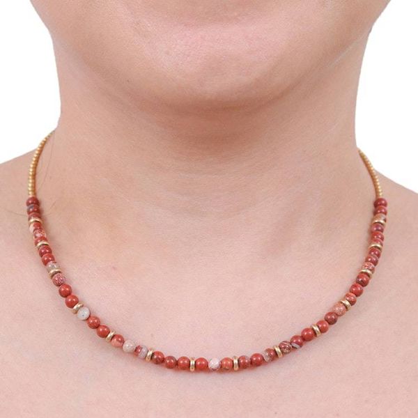 Alternate image for Handcrafted Jasper and Brass Beaded Necklace from Thailand Strong Orbs