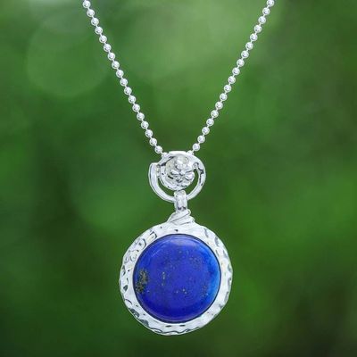 Primary image for Floral-Inspired Lapis Lazuli Pendant Necklace from Thailand Palatial Petal