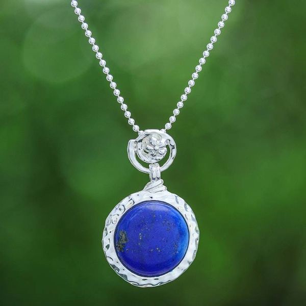 Alternate image for Floral-Inspired Lapis Lazuli Pendant Necklace from Thailand Palatial Petal