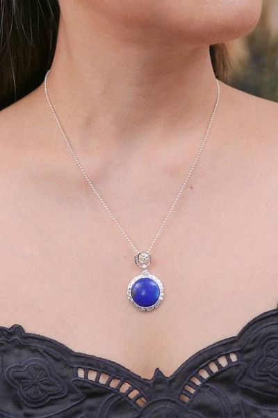 Alternate image for Floral-Inspired Lapis Lazuli Pendant Necklace from Thailand Palatial Petal