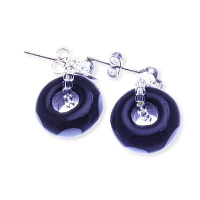 Alternate image for Romantic Black and White Blown Glass Heart Dangle Earrings Nocturnal Love