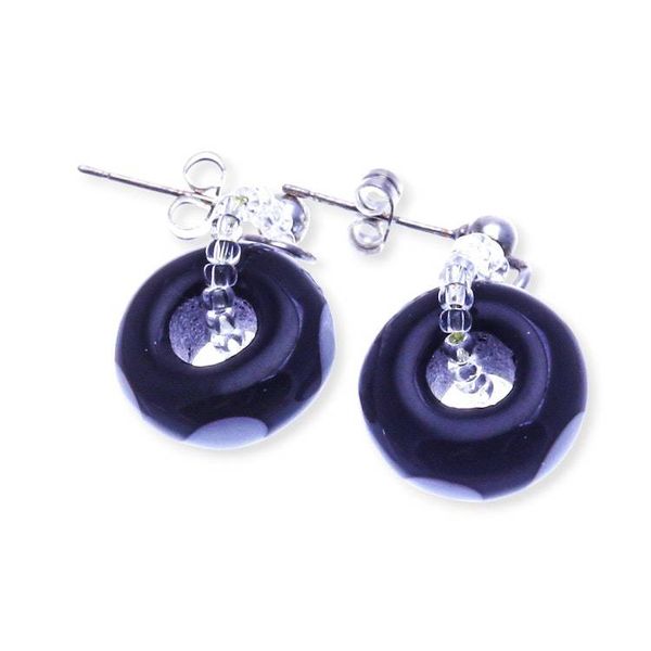 Alternate image for Romantic Black and White Blown Glass Heart Dangle Earrings Nocturnal Love