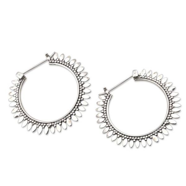 Alternate image for Hand Crafted Sterling Silver Hoop Earrings Circle of Memory
