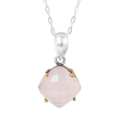 Alternate image for Faceted Pink Chalcedony Pendant Necklace from Thai Artisan Modern Sensibilities