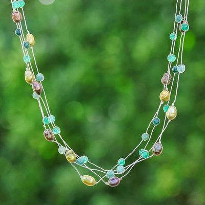 Primary image for Cultured Pearl and Quartz Four-Strand Station Necklace Layering Glamour