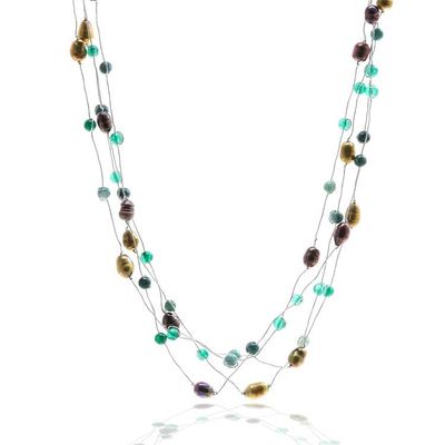Alternate image for Cultured Pearl and Quartz Four-Strand Station Necklace Layering Glamour