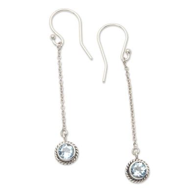Alternate image for Sterling Silver Dangle Earrings with Round Blue Topaz Gems Loyal Girl