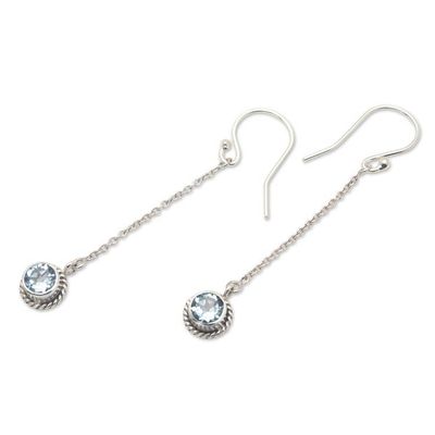 Alternate image for Sterling Silver Dangle Earrings with Round Blue Topaz Gems Loyal Girl