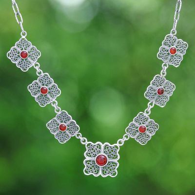 Primary image for Carnelian and Sterling Silver Filigree Link Necklace Morning Love