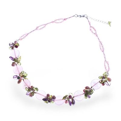 Alternate image for Quartz Peridot Amethyst Cultured Pearl Glass Beaded Necklace Sweet Romance