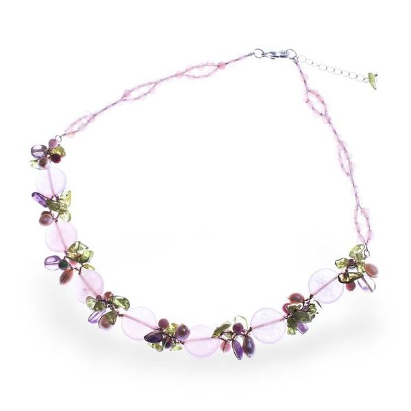 Alternate image for Quartz Peridot Amethyst Cultured Pearl Glass Beaded Necklace Sweet Romance