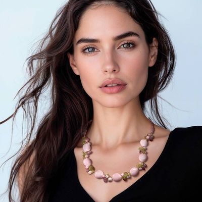 Alternate image for Quartz Peridot Amethyst Cultured Pearl Glass Beaded Necklace Sweet Romance