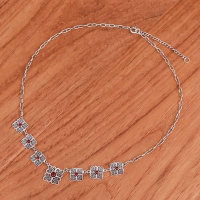 Alternate image for Carnelian and Sterling Silver Filigree Link Necklace Morning Love