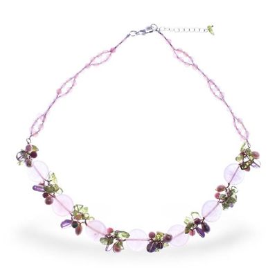 Alternate image for Quartz Peridot Amethyst Cultured Pearl Glass Beaded Necklace Sweet Romance