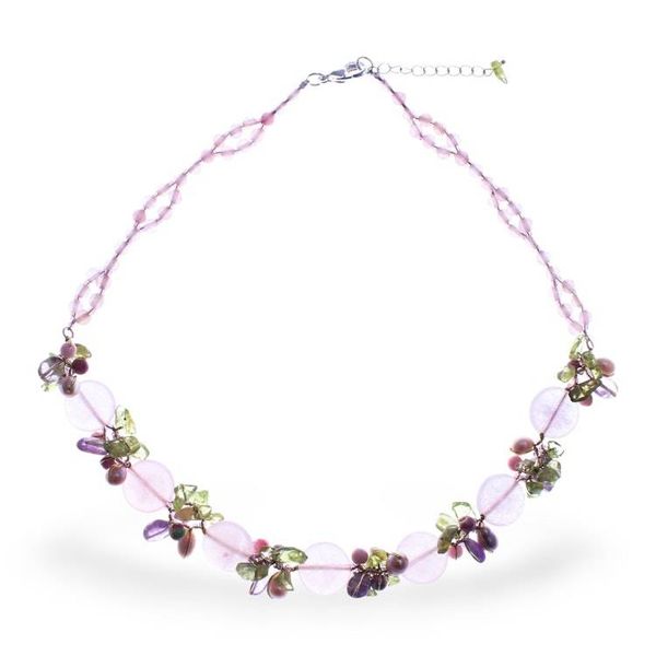 Alternate image for Quartz Peridot Amethyst Cultured Pearl Glass Beaded Necklace Sweet Romance
