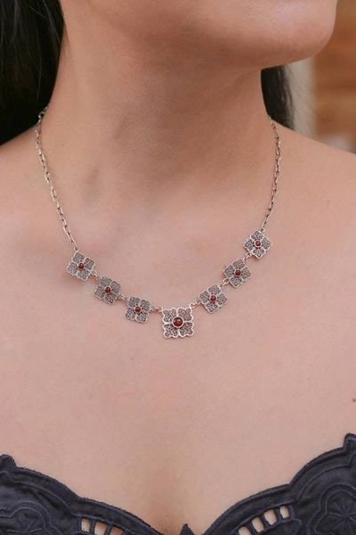 Alternate image for Carnelian and Sterling Silver Filigree Link Necklace Morning Love