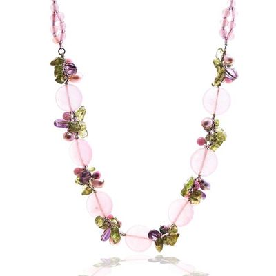Alternate image for Quartz Peridot Amethyst Cultured Pearl Glass Beaded Necklace Sweet Romance