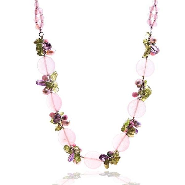 Alternate image for Quartz Peridot Amethyst Cultured Pearl Glass Beaded Necklace Sweet Romance