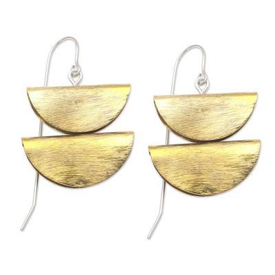 Primary image for Balinese Brass and Stainless Steel Dangle Earrings Double Half-Round