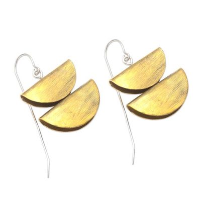 Alternate image for Balinese Brass and Stainless Steel Dangle Earrings Double Half-Round
