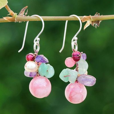 Primary image for Artisan-Made Pink-Palette Multi-Gemstone Cluster Earrings Thai Belle