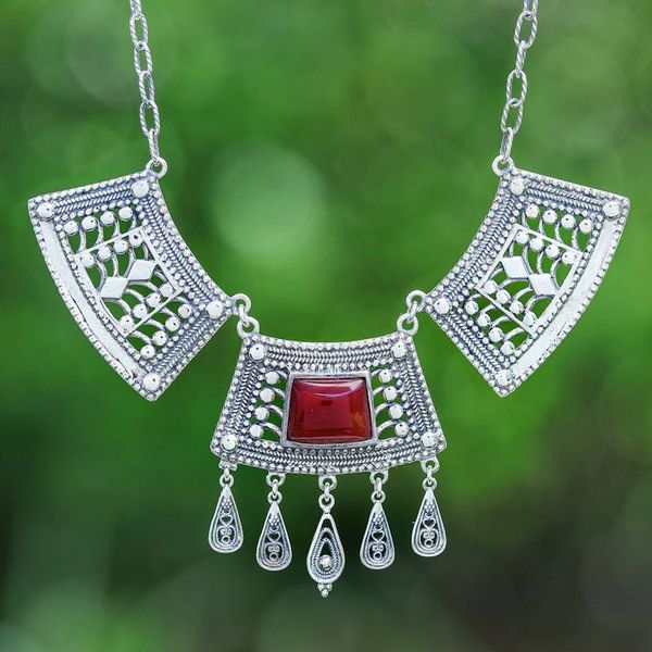 Alternate image for Natural Carnelian Statement Pendant Necklace from Thailand Courageous Realm