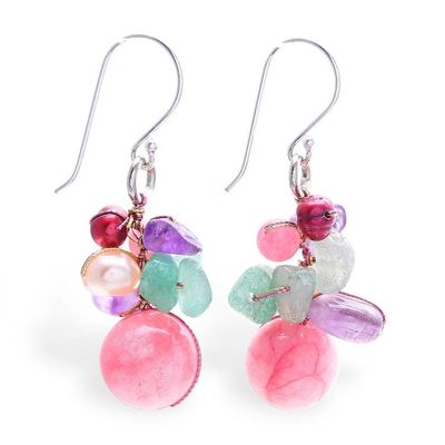 Alternate image for Artisan-Made Pink-Palette Multi-Gemstone Cluster Earrings Thai Belle