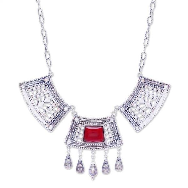 Alternate image for Natural Carnelian Statement Pendant Necklace from Thailand Courageous Realm