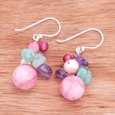 Alternate image for Artisan-Made Pink-Palette Multi-Gemstone Cluster Earrings Thai Belle