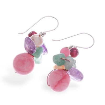 Alternate image for Artisan-Made Pink-Palette Multi-Gemstone Cluster Earrings Thai Belle