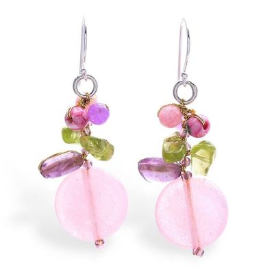 Alternate image for Thai-Made Multi-Gemstone Cluster Earrings in Pale Pink Hues Thai Kindness