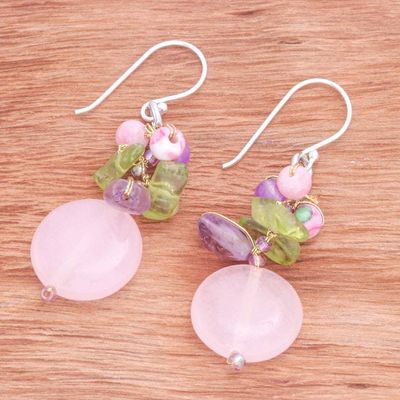 Alternate image for Thai-Made Multi-Gemstone Cluster Earrings in Pale Pink Hues Thai Kindness