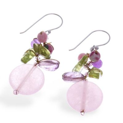 Alternate image for Thai-Made Multi-Gemstone Cluster Earrings in Pale Pink Hues Thai Kindness
