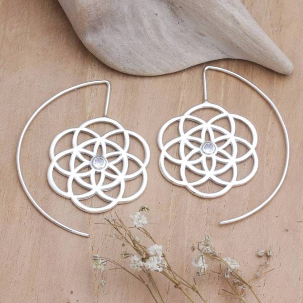 Chakra-Inspired Floral Drop Earrings with Cubic Zirconia 'Chakra Bouquet'