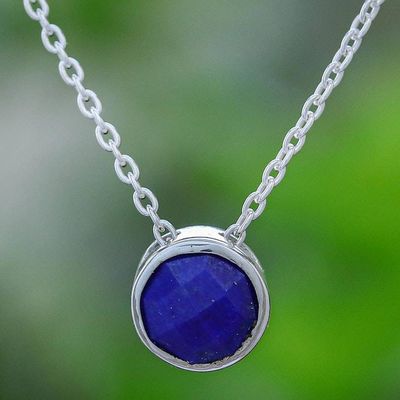 Primary image for Lapis Lazuli and Sterling Silver Pendant Necklace Sweet Sun in Blue