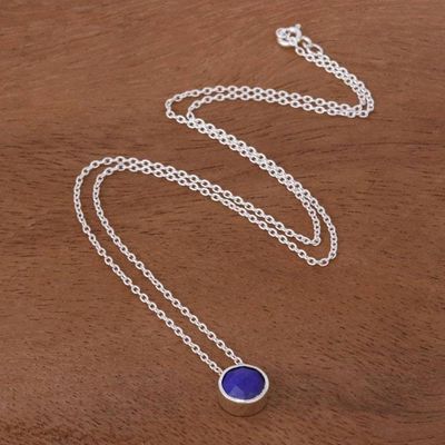 Alternate image for Lapis Lazuli and Sterling Silver Pendant Necklace Sweet Sun in Blue