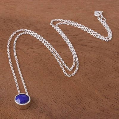 Alternate image for Lapis Lazuli and Sterling Silver Pendant Necklace Sweet Sun in Blue