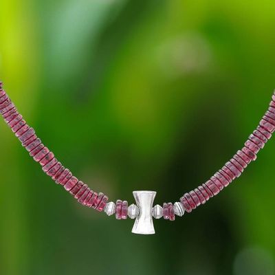 Alternate image for Garnet and Karen Silver Beaded Necklace from Thailand Velvet Love