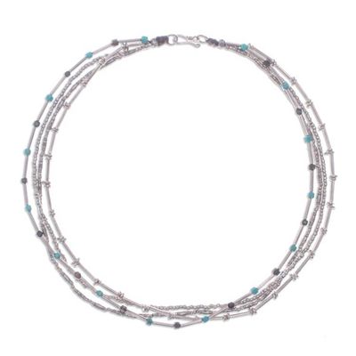 Alternate image for Hill Tribe-Themed Silver and Recon Turquoise Beaded Necklace Happy Hill Tribe