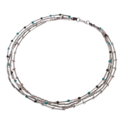 Alternate image for Hill Tribe-Themed Silver and Recon Turquoise Beaded Necklace Happy Hill Tribe