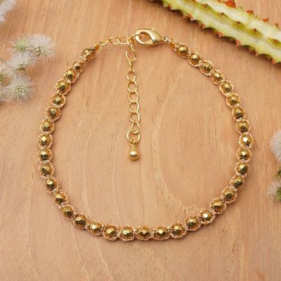 Primary image for Hematite Beaded Macrame Bracelet with Gold-Plated Clasp Blissful Gleam