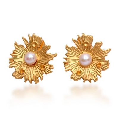 Alternate image for Whimsical Mushroom-Inspired Cultured Pearl Button Earrings Pearly Nature